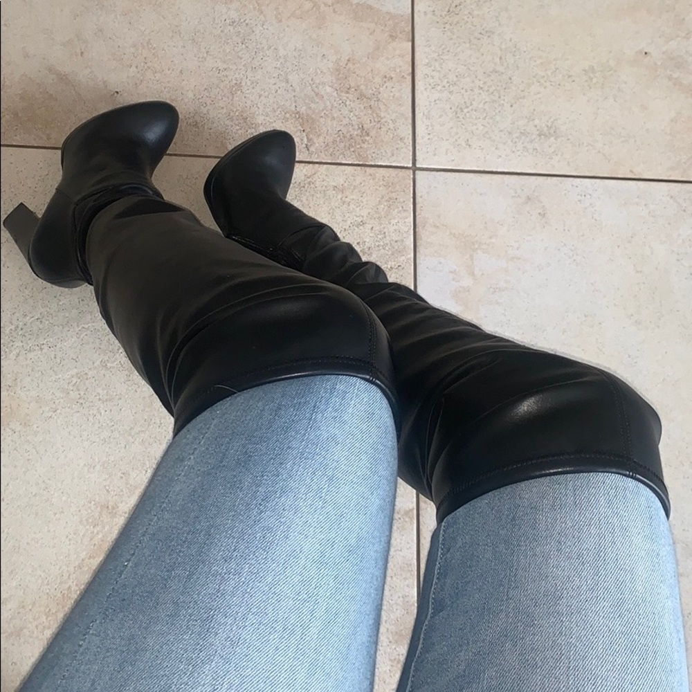 over the knee high black platform boots